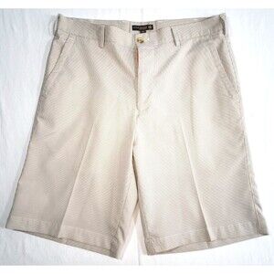 Peter Millar Crown Sport Shorts Mens Size 32 Beige Pinstripe EB84 Polyester Golf